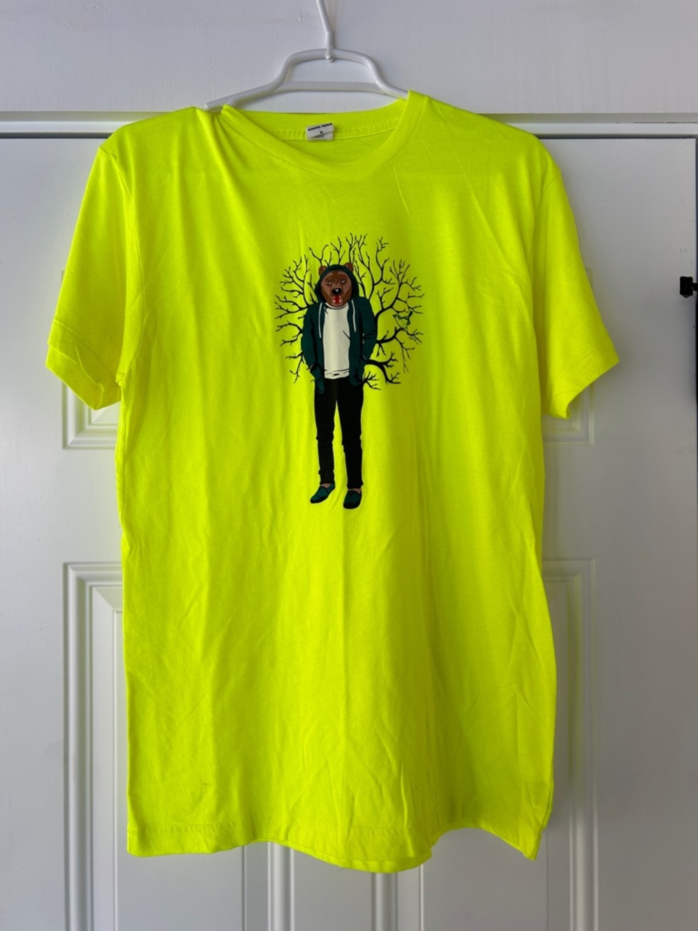 Neon yellow American Apparel 50/50 short sleeve tee w kitsch bear hoodie MEDIUM